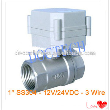 1'' 3 wires 2 way motorized ball valve DC12/24V control SS304 BSP/NPT thread electric valve for water filter